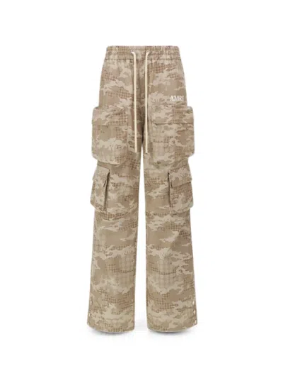 Amiri Camo Drawstring Cargo Pants In Brown