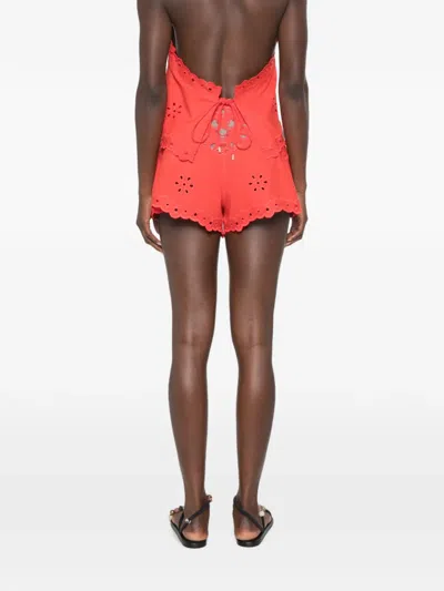 Retroféte Caliane Broderie Anglaise Shorts In Red