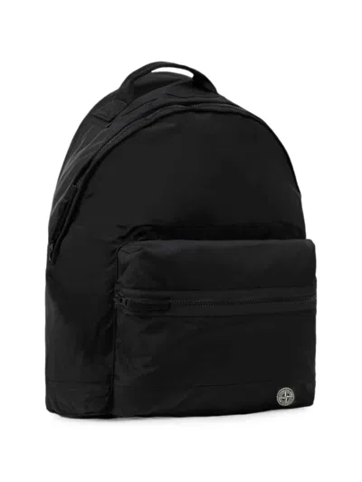 Stone Island Compass Patch Padded Mini Crossbody Bag With Webbing Handle In Black