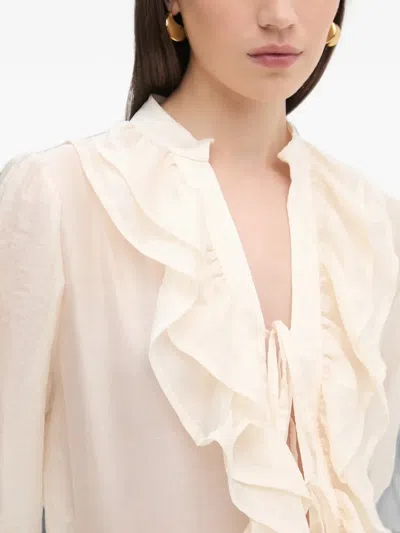 Haveone Ruffled Front-tie Blouse In Black