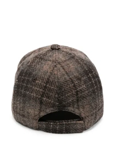 Ruslan Baginskiy Check-pattern Monogram-embroidered Baseball Cap In Brown