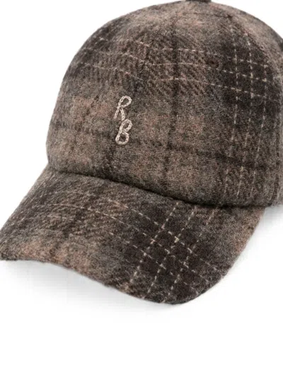 Ruslan Baginskiy Check-pattern Monogram-embroidered Baseball Cap In Brown