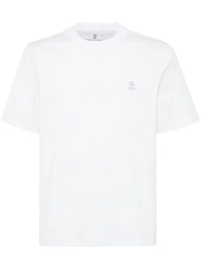Brunello Cucinelli Cotton Jersey Crew Neck T-shirt With Logo In White
