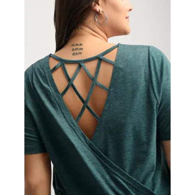 Bloomchic Backless Crisscross Solid T-shirt In Green