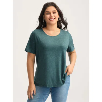 Bloomchic Backless Crisscross Solid T-shirt In Green