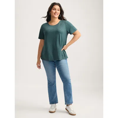 Bloomchic Backless Crisscross Solid T-shirt In Green