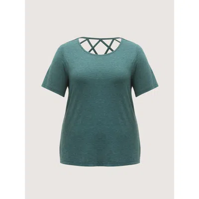 Bloomchic Backless Crisscross Solid T-shirt In Green