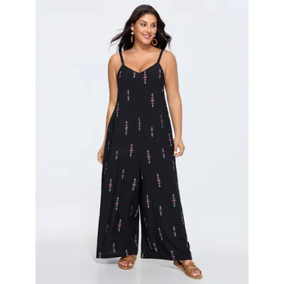 Bloomchic Geometric Print Adjustable Backless Drawstring Jumpsuit In Multi