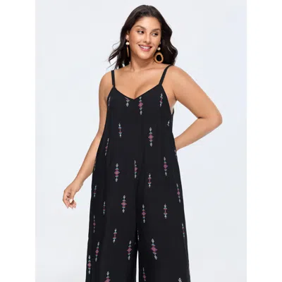 Bloomchic Geometric Print Adjustable Backless Drawstring Jumpsuit In Multi