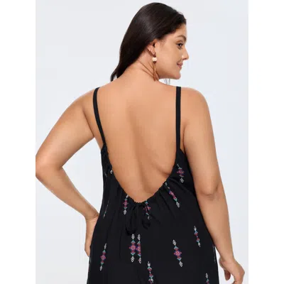 Bloomchic Geometric Print Adjustable Backless Drawstring Jumpsuit In Multi