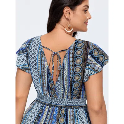Bloomchic Boho Striped Print Back-tie Romper In Multi