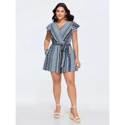 Bloomchic Boho Striped Print Back-tie Romper In Multi