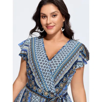 Bloomchic Boho Striped Print Back-tie Romper In Multi