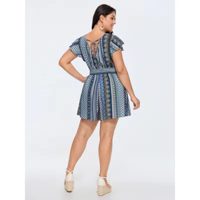 Bloomchic Boho Striped Print Back-tie Romper In Multi