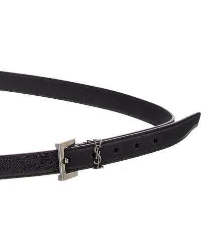 Saint Laurent Cassandre Thin Leather Belt In Black