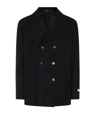 Canali Double-breasted Coat In Black