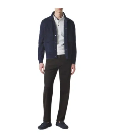 Canali Minimalist Suede Jacket In Blue
