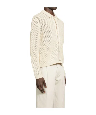 Prada Open-knit Collared Cardigan In Neutral
