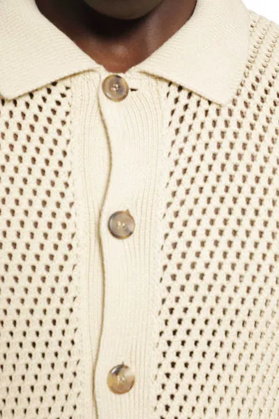 Prada Open-knit Collared Cardigan In Neutral