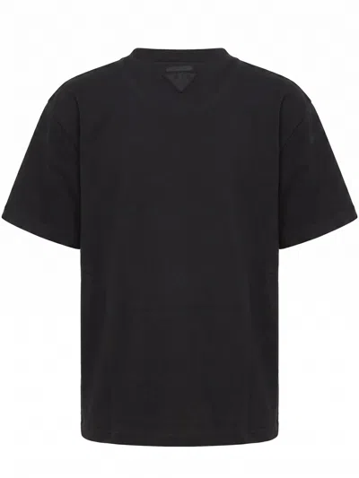 Prada Cotton Triangle T-shirt In Black