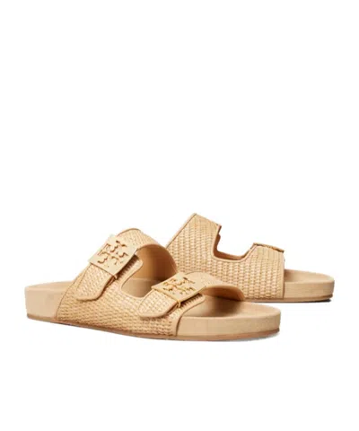 Tory Burch Mellow Logo-embellished Raffia And Leather Sandals In Brown