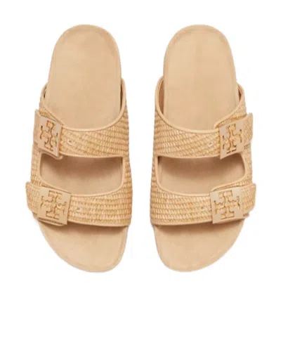 Tory Burch Mellow Logo-embellished Raffia And Leather Sandals In Brown