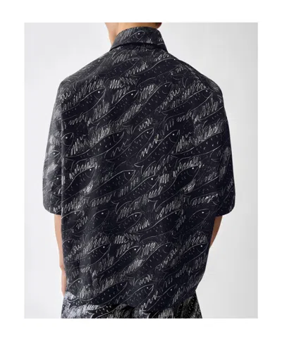Jacquemus Rio Fish Print Shirt Short Sleeves Pocket In Black