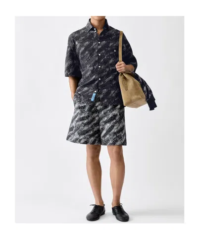 Jacquemus Rio Fish Print Shirt Short Sleeves Pocket In Black