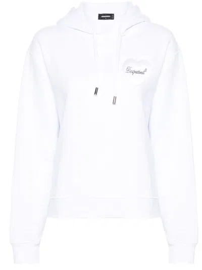 Dsquared2 White Mesh Heart Sweatshirt In White