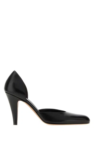The Row Black Leather Ornella Pumps In Black