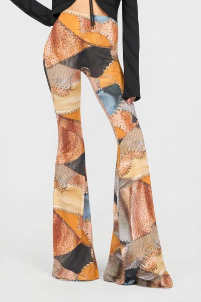 Roberto Cavalli Patchwork-print Flared Trousers In Multi