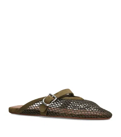 Alaïa Suede Fishnet Mules In Green