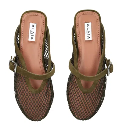 Alaïa Suede Fishnet Mules In Green