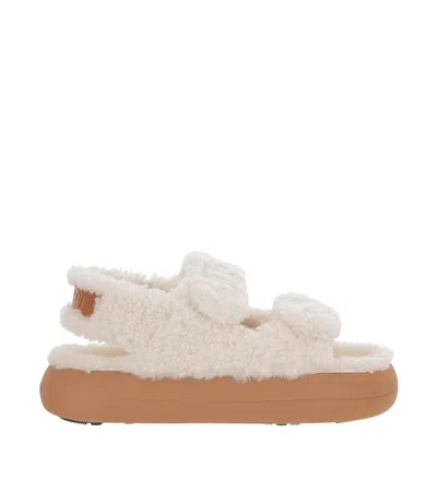 Moon Boot Platform Sandals Double Straps Shearling Upper In White