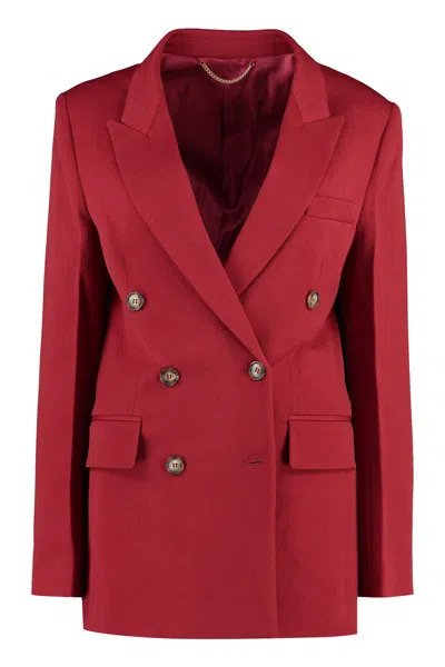 Victoria Beckham Double-breasted Wool Blazer With Structured Shoulders In Red