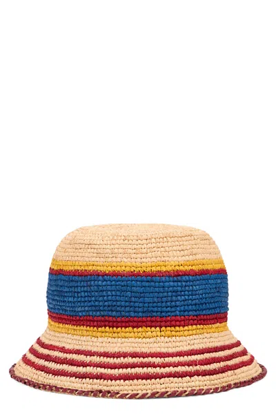 Rabanne Raffia Bucket Hat Summer Band Detail In Multi