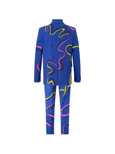 Moschino Graphic-pattern Virgin-wool Suit In Blue