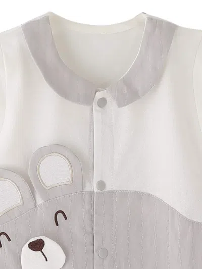 Andblue Bear-patchwork Peter Pan-collar Romper In Gray