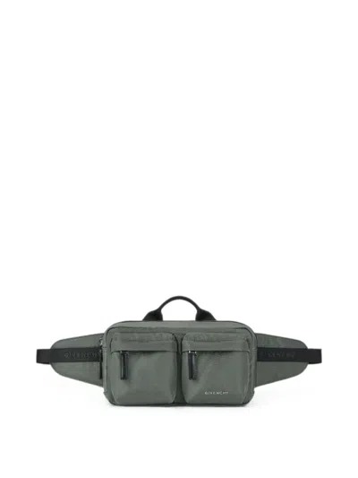 Givenchy Essential U Medium Logo-print Multi-pocket Belt Bag In Green