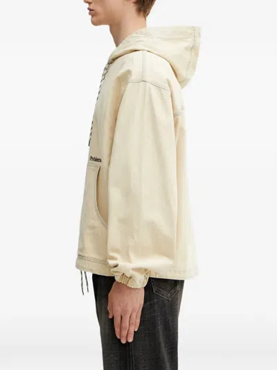No Problemo Logo-print Denim Hooded Jacket In Neutral