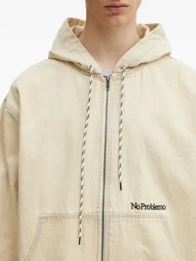 No Problemo Logo-print Denim Hooded Jacket In Neutral