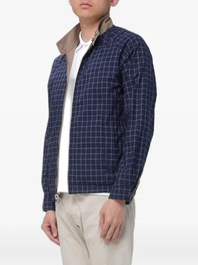 Brooksfield Reversible Check-pattern Bomber Jacket In Brown