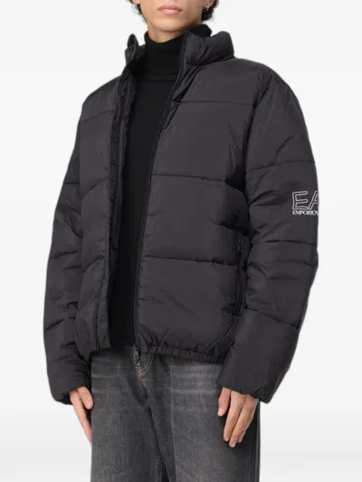 Ea7 Quilted Logo-print Jacket In Blue
