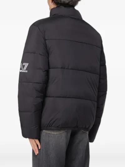 Ea7 Quilted Logo-print Jacket In Blue