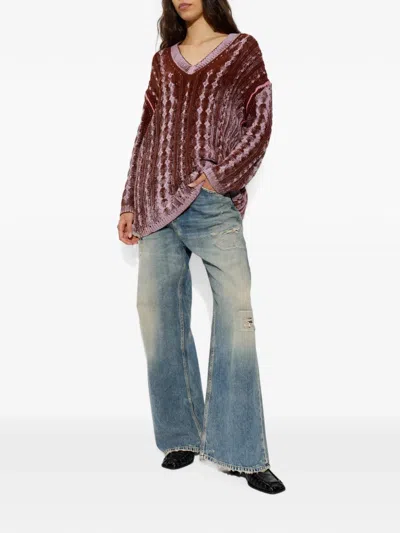 Diesel M-elga Cable-knit Diamond-pattern Sweater In Brown