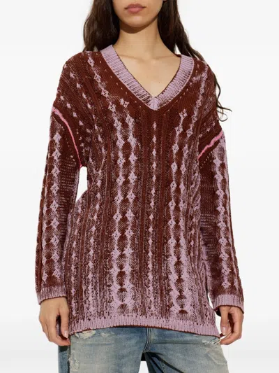 Diesel M-elga Cable-knit Diamond-pattern Sweater In Brown