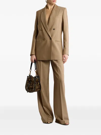 Etro Double-breasted Wool Jacquard Jacket With Striped Pattern In Brown