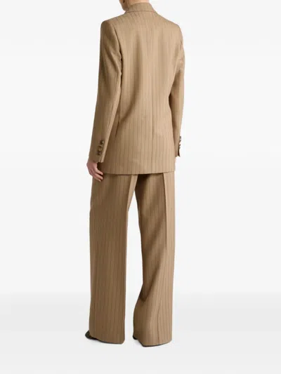 Etro Double-breasted Wool Jacquard Jacket With Striped Pattern In Brown