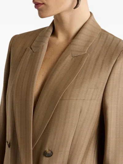 Etro Double-breasted Wool Jacquard Jacket With Striped Pattern In Brown