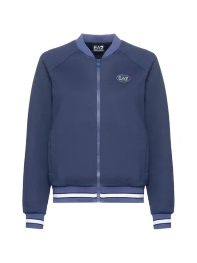 Ea7 Logo-print Zip-up Bomber Jacket In Blue